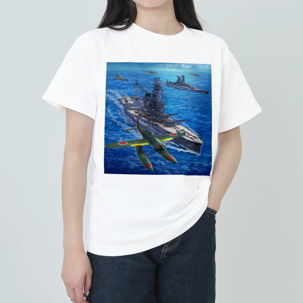 freehandの航空戦艦「伊勢」と水上機「晴嵐」 ヘビーウェイトTシャツ