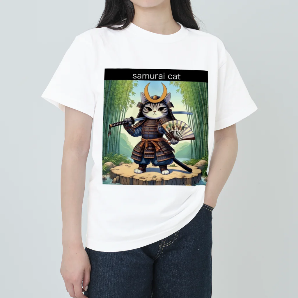 haneko222の甲冑猫太郎(かっちゅうねこたろう) ヘビーウェイトTシャツ