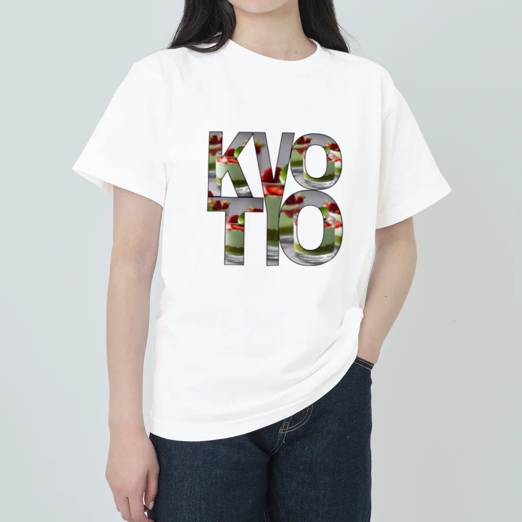 sarasaraのKYOTO ロゴ 抹茶スイーツ柄切り抜き ヘビーウェイトTシャツ