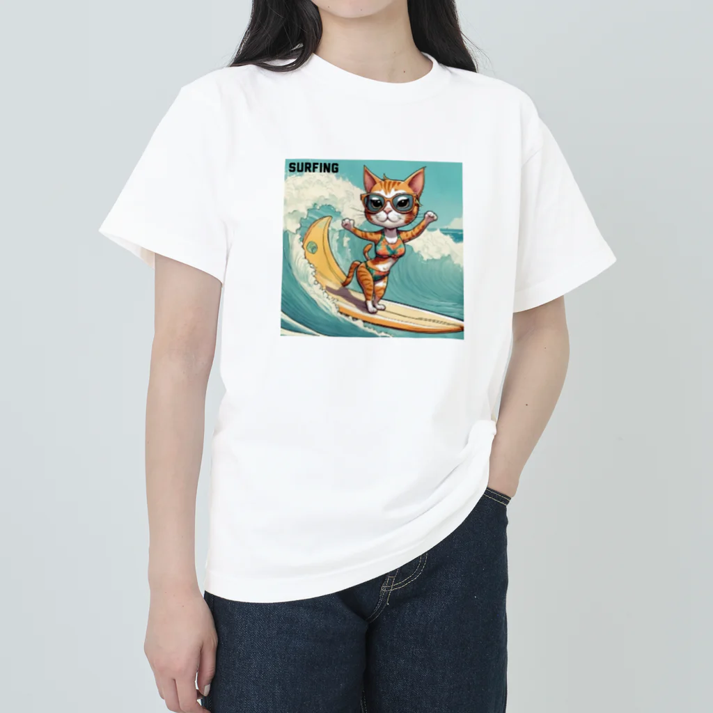 ハワイライフのSURFING猫（女の子バージョン） Heavyweight T-Shirt