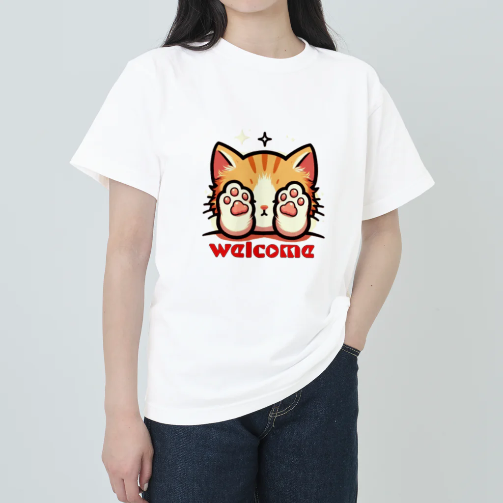 kk-welcomeの肉球で目隠し猫ちゃん ヘビーウェイトTシャツ