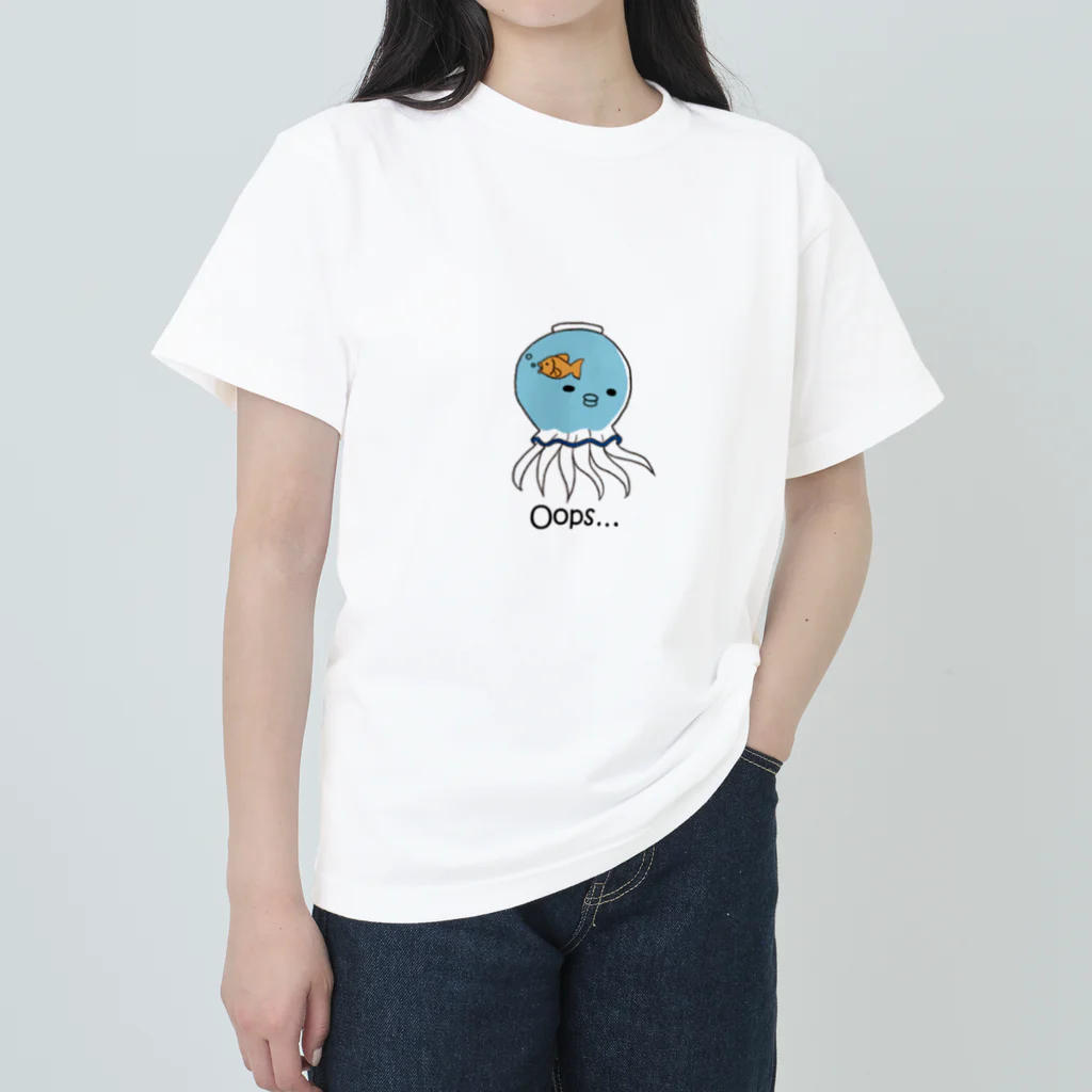 癒されるパンダ🐼とシュールなイカ🦑のお店の金魚鉢タコ ヘビーウェイトTシャツ