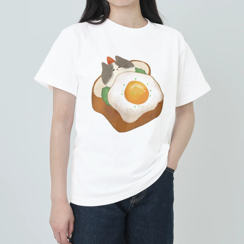 GOAT9 - ぼうし猫のイラストグッズ -のすやすや猫ちゃん ヘビーウェイトTシャツ