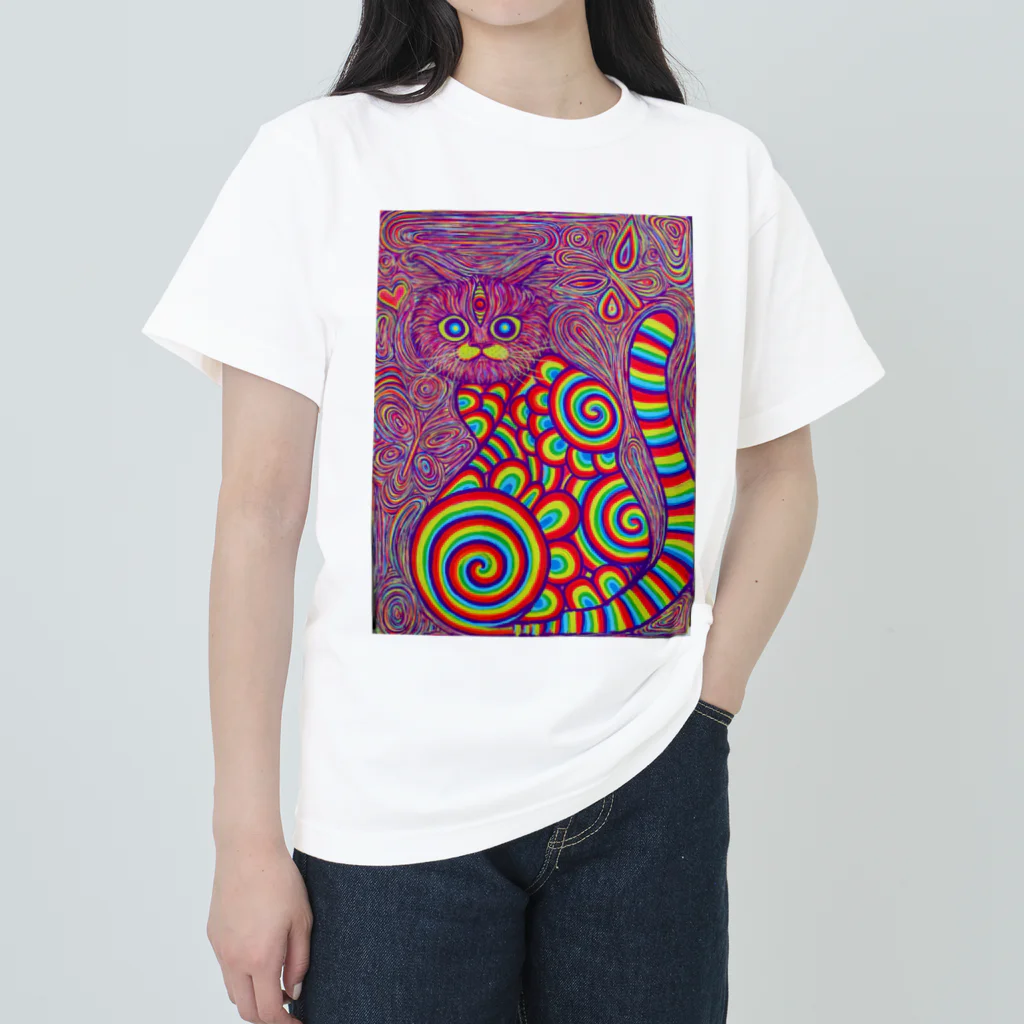 Psychedelic Works🌈🧠のRainbow cat Heavyweight T-Shirt