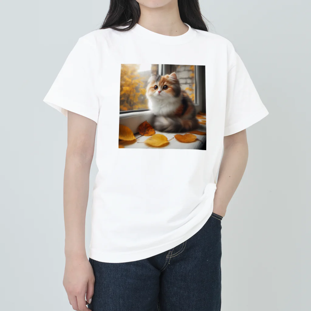 癒しの時間のかわいい三毛猫グッズ ヘビーウェイトTシャツ