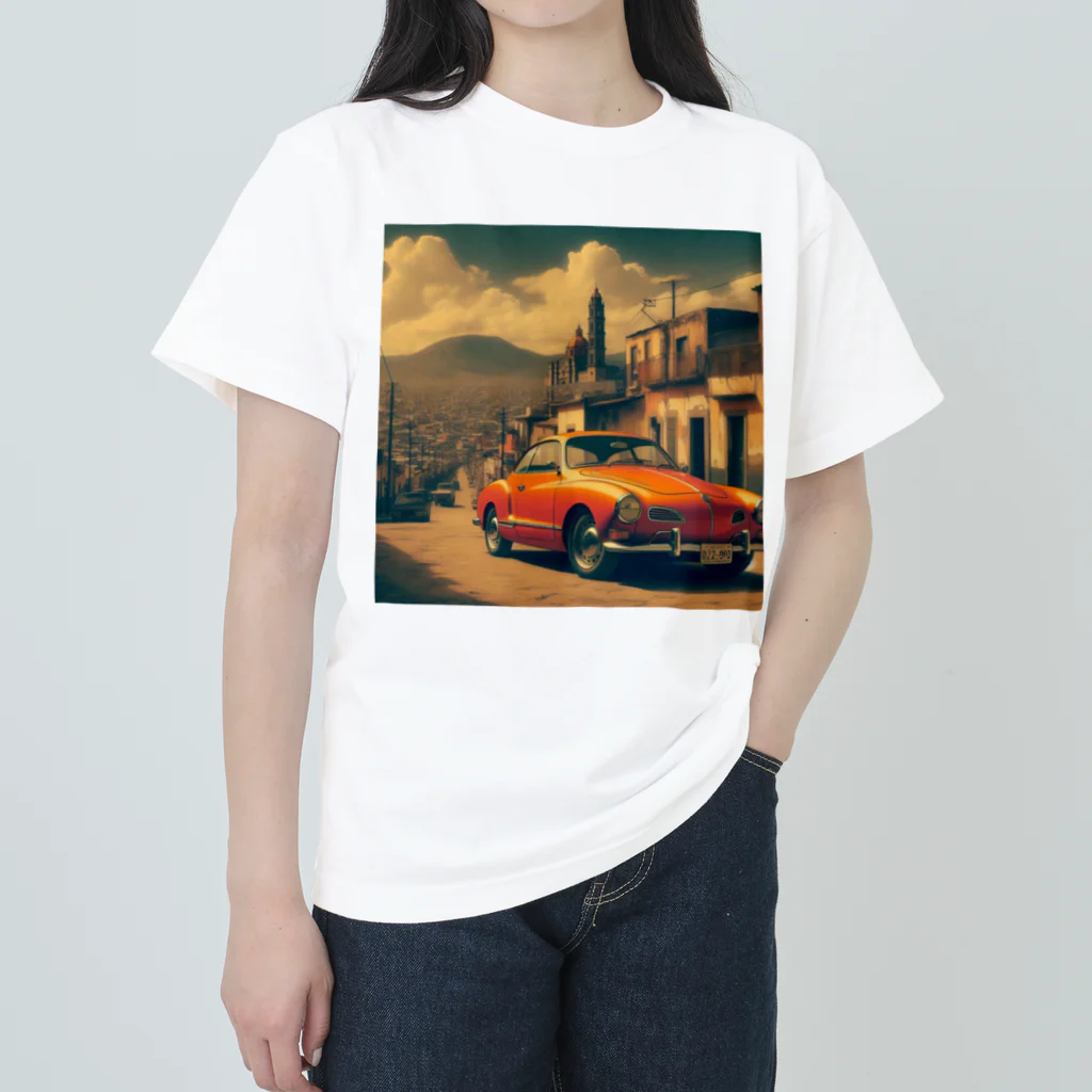 aircooled3のレトロなワーゲン スポーツカー メキシコの町並み オレンジ ヘビーウェイトTシャツ