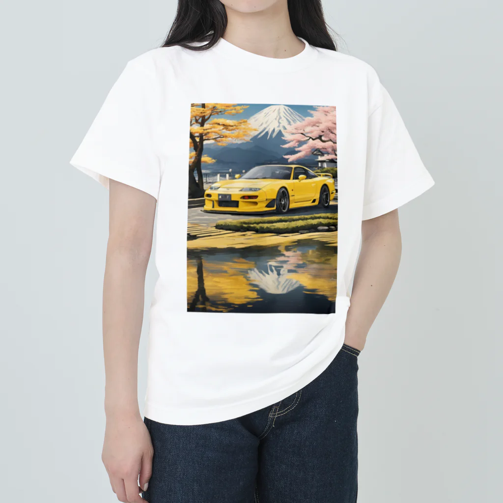 JapanCarStyleの黄色いスポーツカーと日本の風景3 Heavyweight T-Shirt