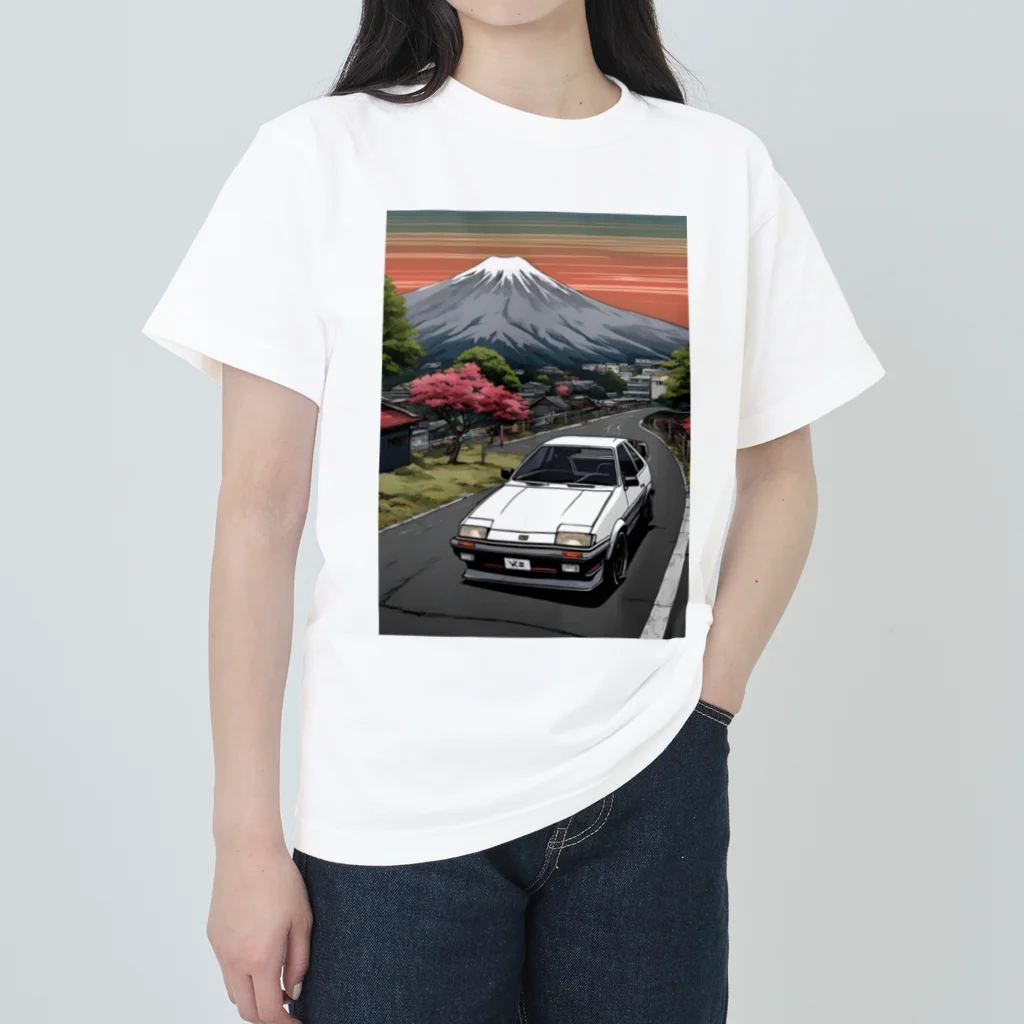 JapanCarStyleの白いスポーツカーと日本の風景2 Heavyweight T-Shirt
