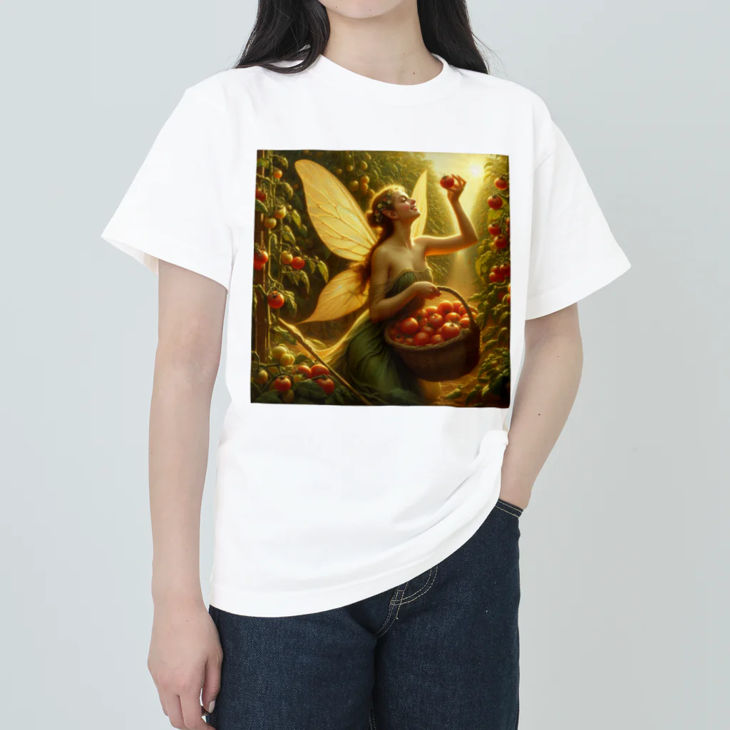 かるるんショップの妖精シリーズ　トマト収穫 ヘビーウェイトTシャツ