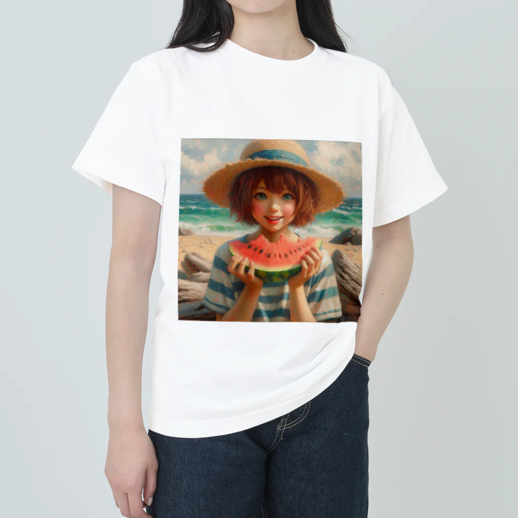 SEKAIJUのスイカと海と女の子 ヘビーウェイトTシャツ