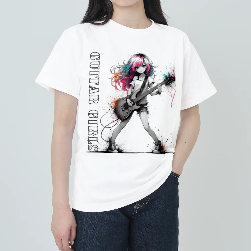 PALA's SHOP　cool、シュール、古風、和風、のGUITAR GIRLS1 ヘビーウェイトTシャツ