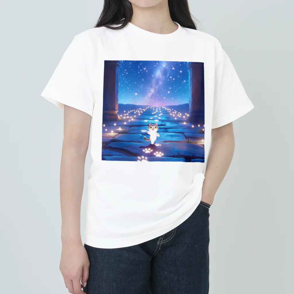 ３月ドラゴンの夜の散歩子猫 ヘビーウェイトTシャツ