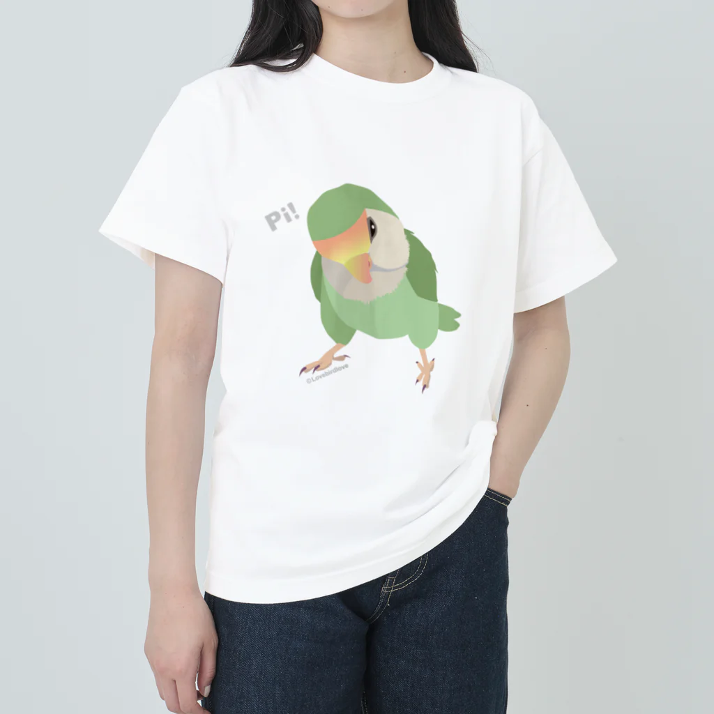 コザクラインコSHOP (kotorigoto/Lovebirdlove)のPi! コザクラインコ(シーグリーン） ヘビーウェイトTシャツ