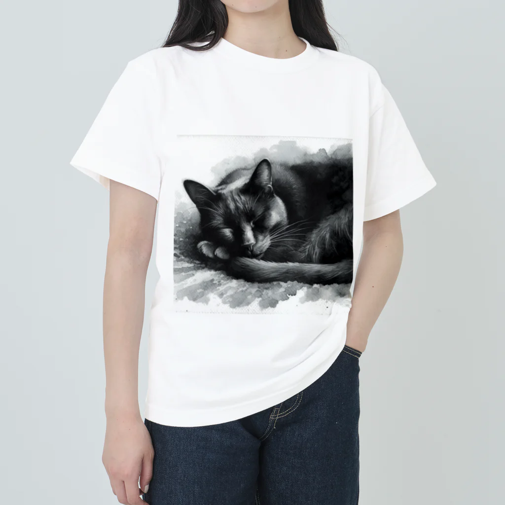 クロネコの猫のお昼寝シリーズ Heavyweight T-Shirt