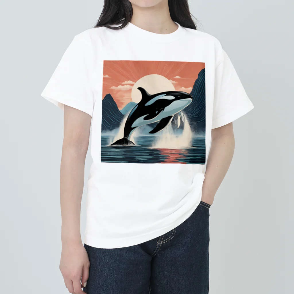 はちみつあめの夕日のシャチ Heavyweight T-Shirt