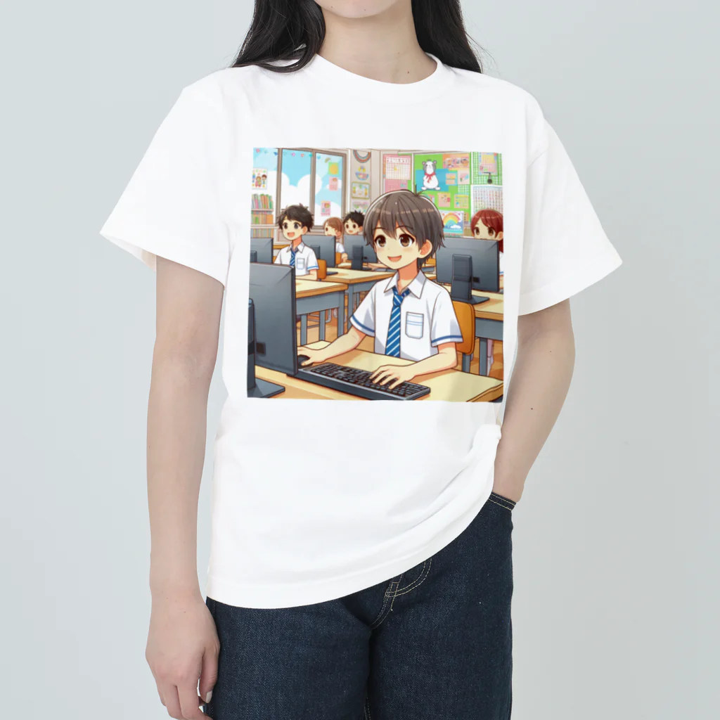 可愛い男の子イラスト販売所　By,keicyanの男の子　中学1年生　パソコン部 ヘビーウェイトTシャツ