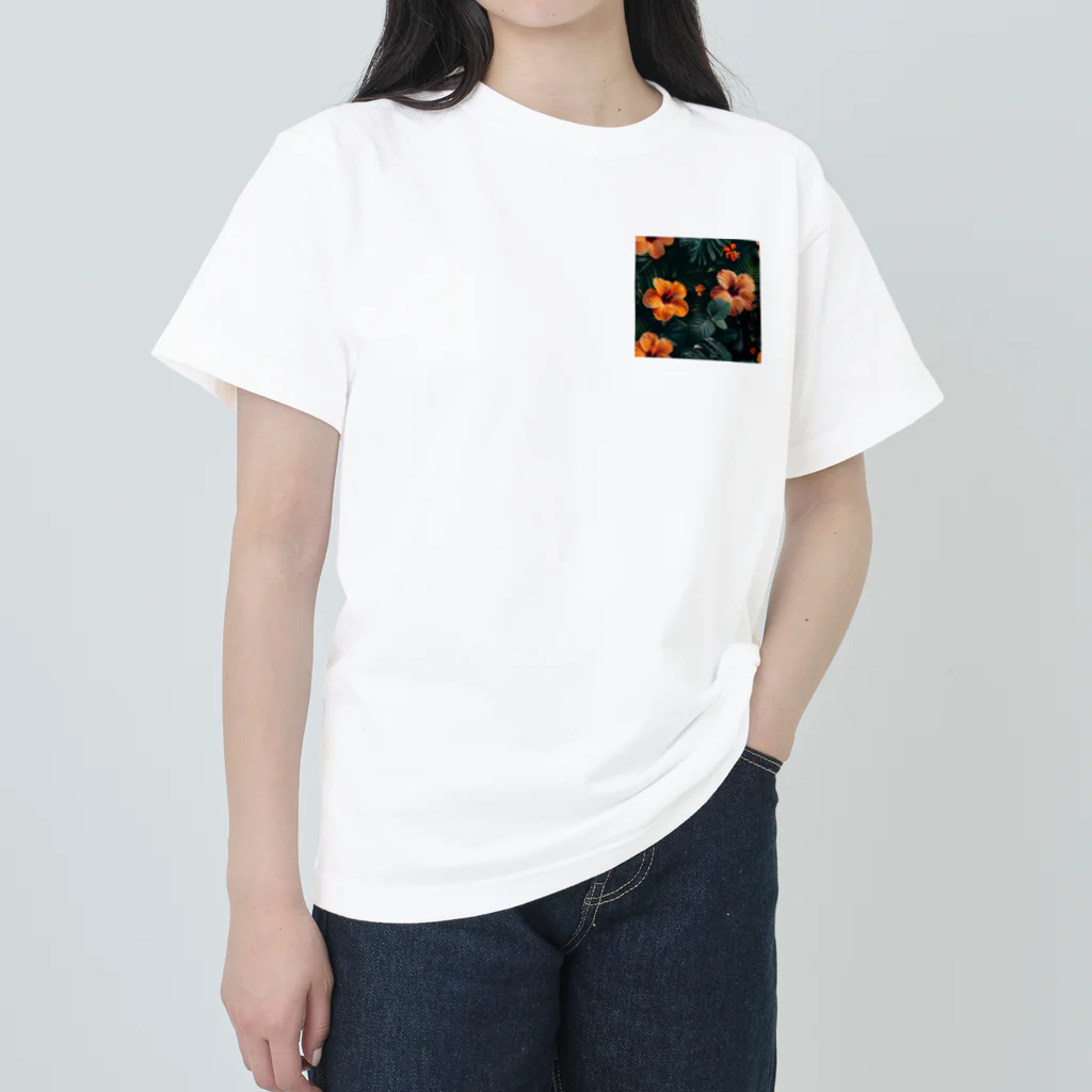 オンラインショップイエローリーフのオレンジ色のハイビスカスの花 Heavyweight T-Shirt