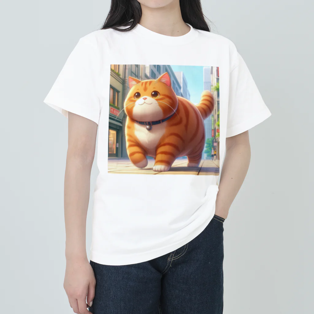 レールファン&スピリチュアルアイテムショップのデブ猫 ヘビーウェイトTシャツ