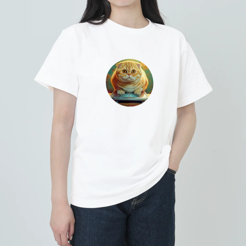 FONSデザインの太った猫２ ヘビーウェイトTシャツ