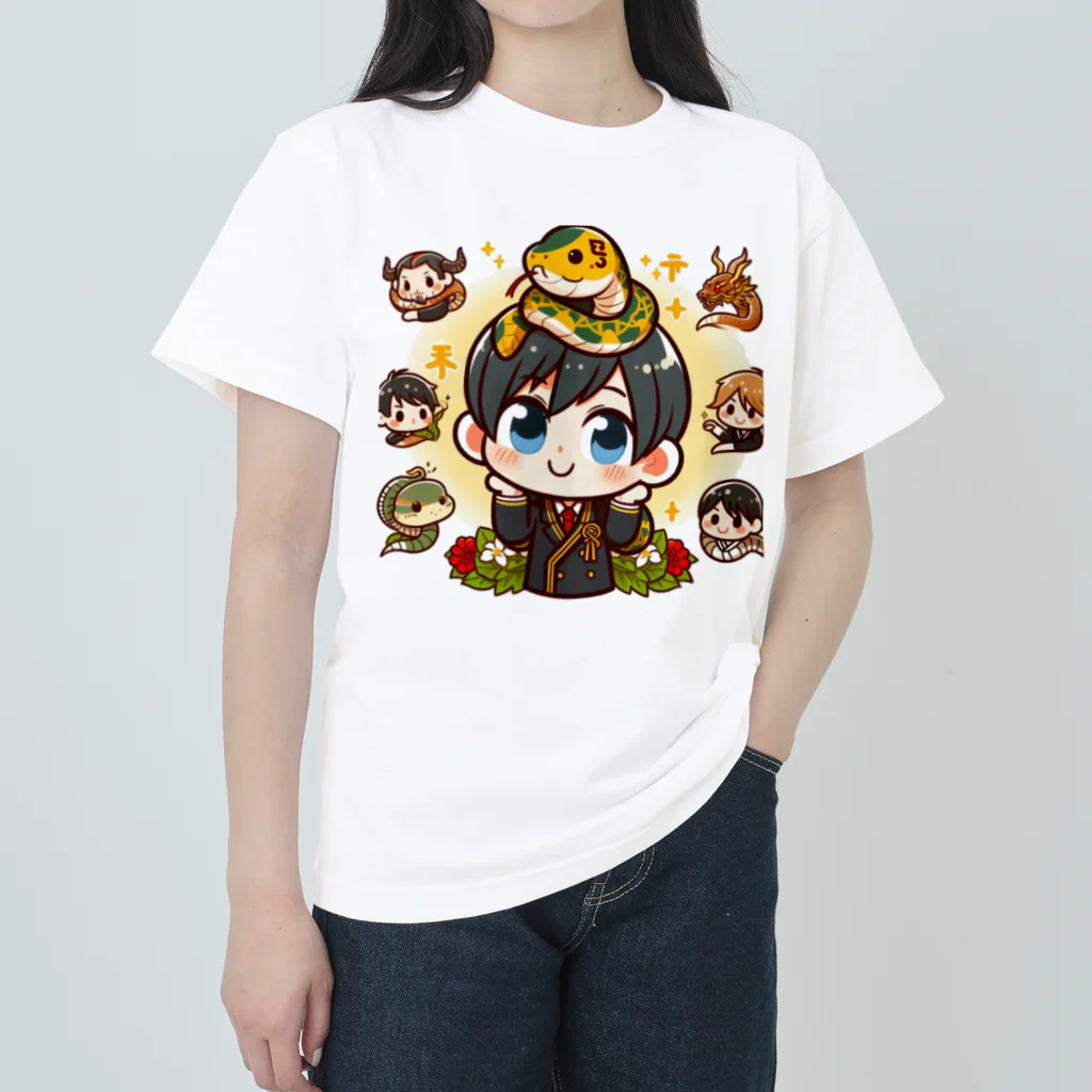 可愛い男の子イラスト販売所　By,keicyanの男の子　中学1年生　干支：巳（み）：蛇 Heavyweight T-Shirt