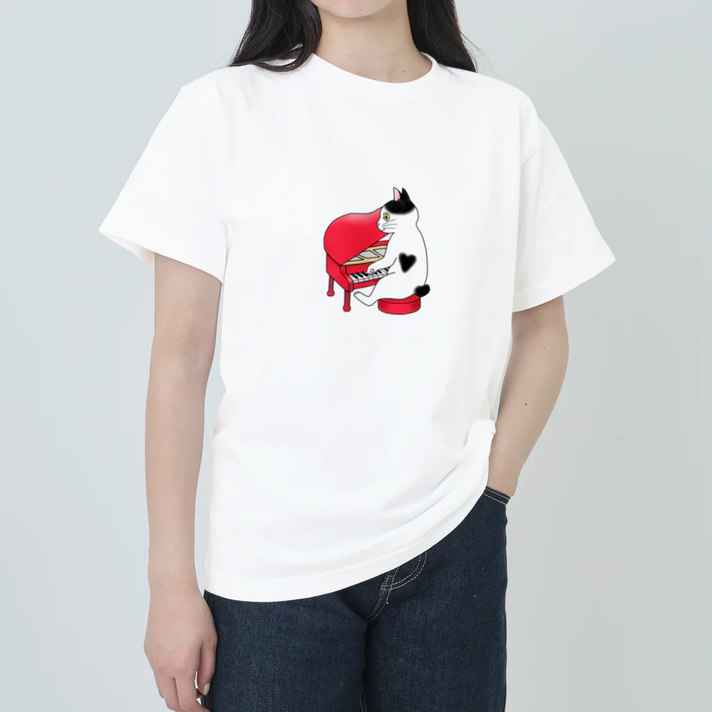 Ａｔｅｌｉｅｒ　Ｈｅｕｒｅｕｘのピアノを弾く猫 ヘビーウェイトTシャツ