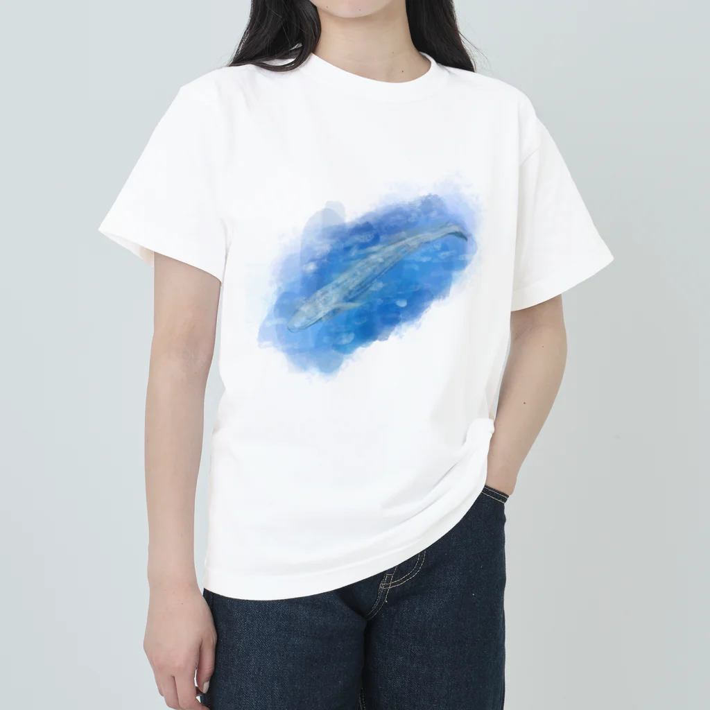 akane_art（茜音工房）のいきものイラスト（シロナガスクジラ） ヘビーウェイトTシャツ