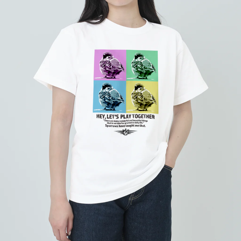 “すずめのおみせ” SUZURI店のスズメのおチリ（ポップアート風） ヘビーウェイトTシャツ