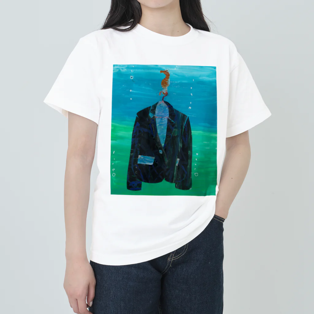 Yuhki | おばけのゆうき 公式オンラインショップ　【ちぎり絵・貼り絵のTシャツ・パーカー・スマホケース・バッグ・日用品・雑貨・文具・ドッグTシャツなど販売中】のタツノオトシゴのクリーニングやさん Heavyweight T-Shirt