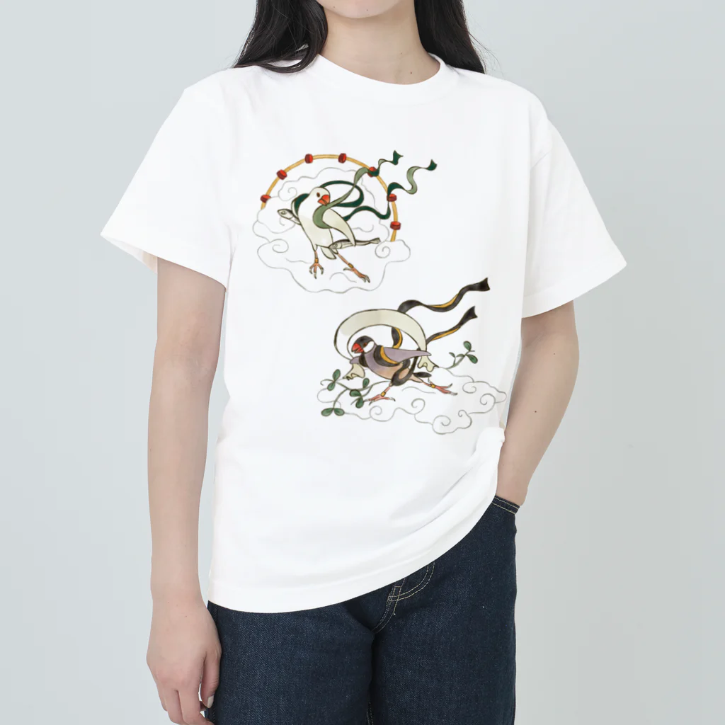 もしもしこちら文鳥の文鳥風神雷神 ヘビーウェイトTシャツ