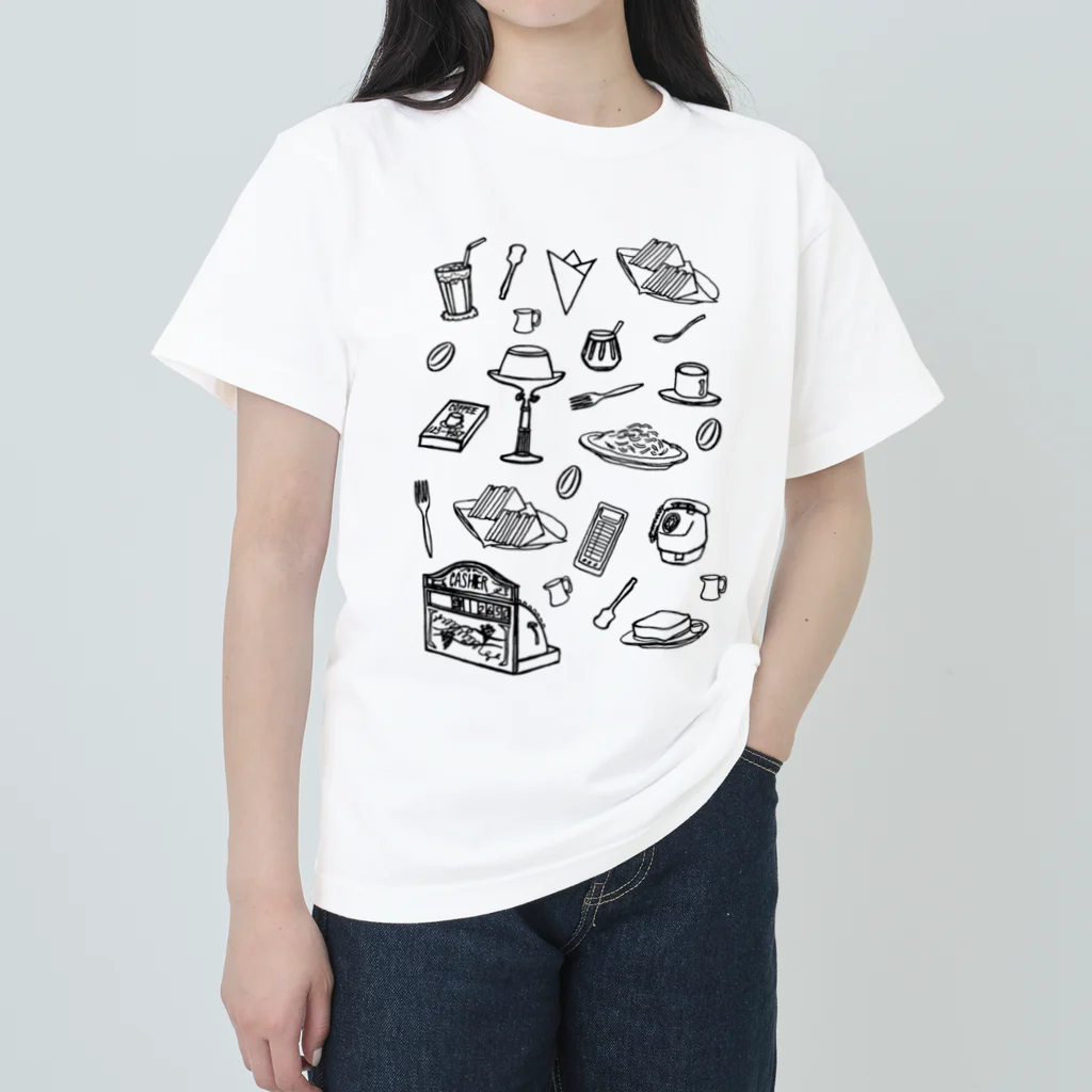 気ままに創作　よろず堂の純喫茶　モノクロ ヘビーウェイトTシャツ