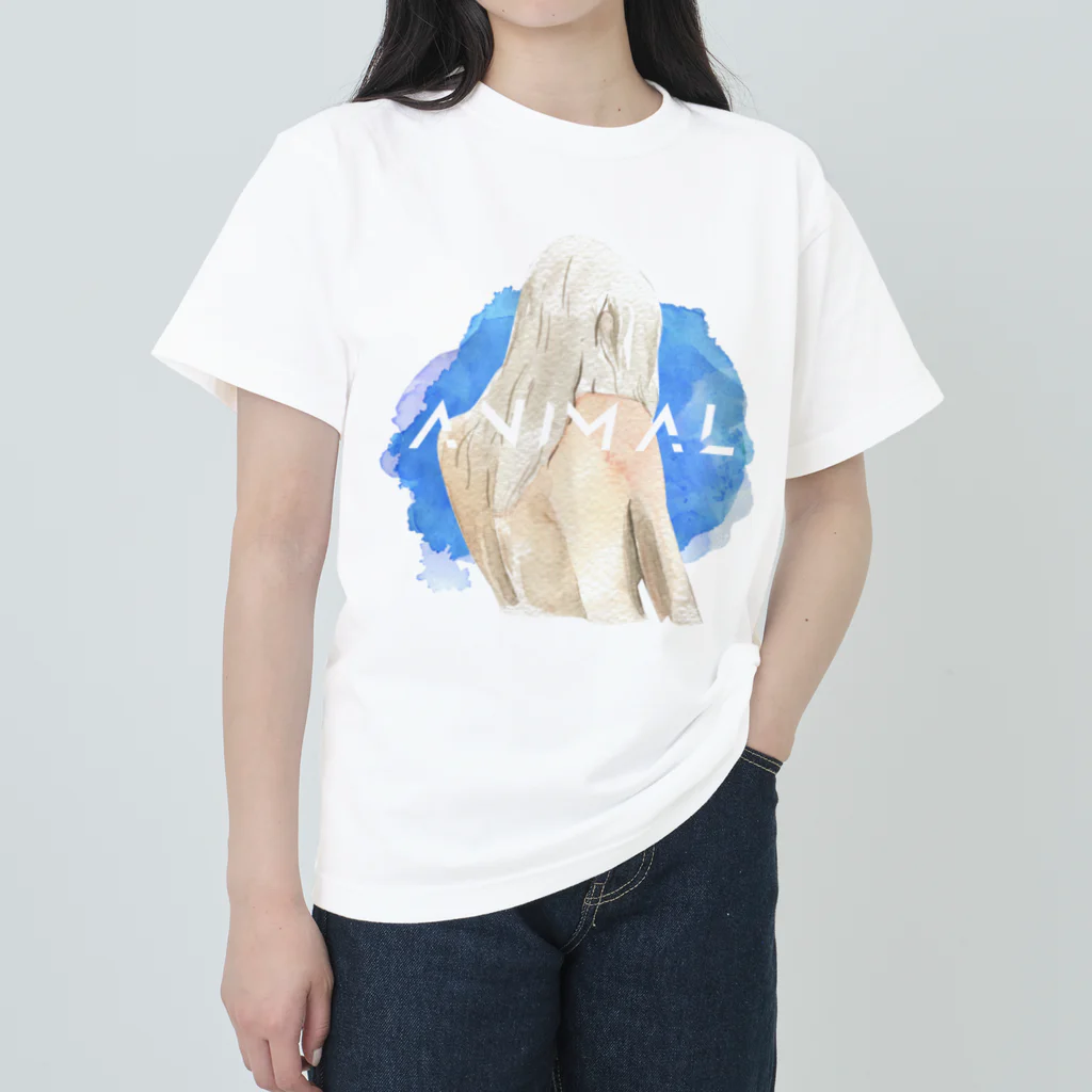 SANKAKU DESIGN STOREの僕らはただの動物。 青 Heavyweight T-Shirt