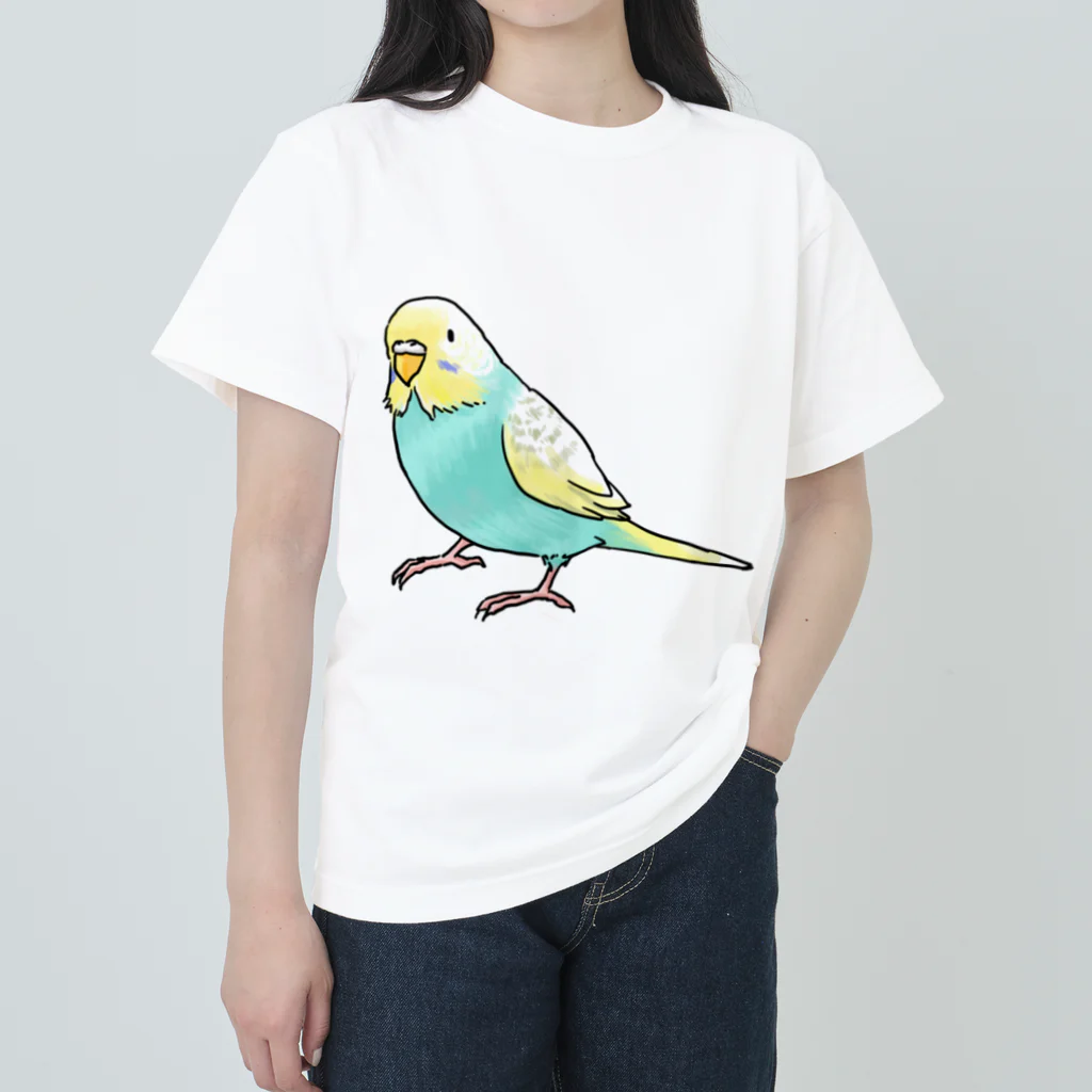 まめるりはことりのごきげんセキセイインコ【まめるりはことり】 ヘビーウェイトTシャツ