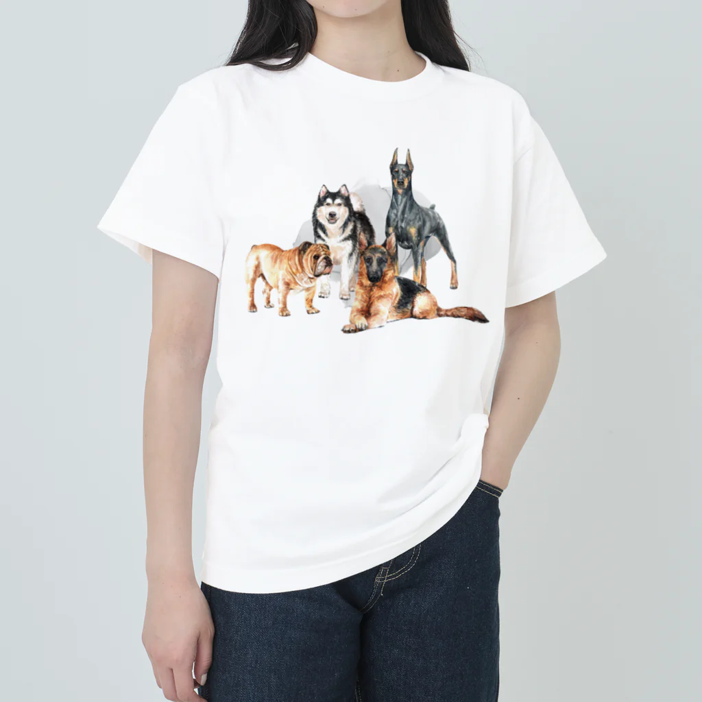 SANKAKU DESIGN STOREのちょっぴり強面の大きい犬たち。 ヘビーウェイトTシャツ