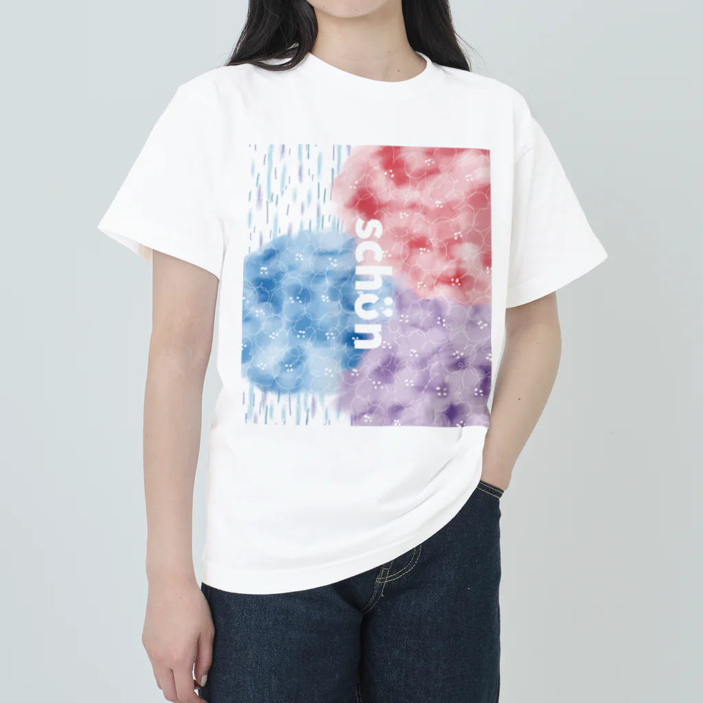 schonの紫陽花と雨 ヘビーウェイトTシャツ