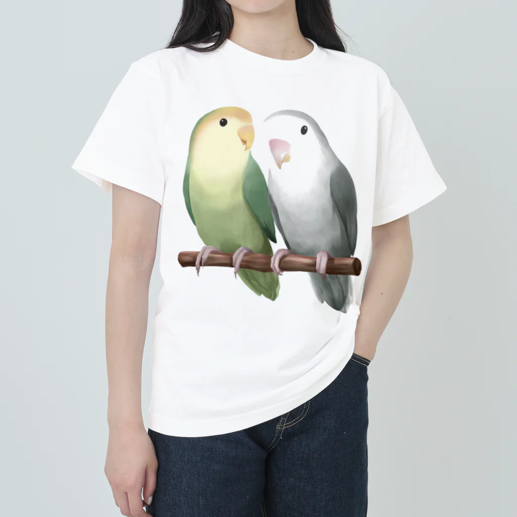 まめるりはことりのコザクラインコ　モーブとオリーブ【まめるりはことり】 ヘビーウェイトTシャツ