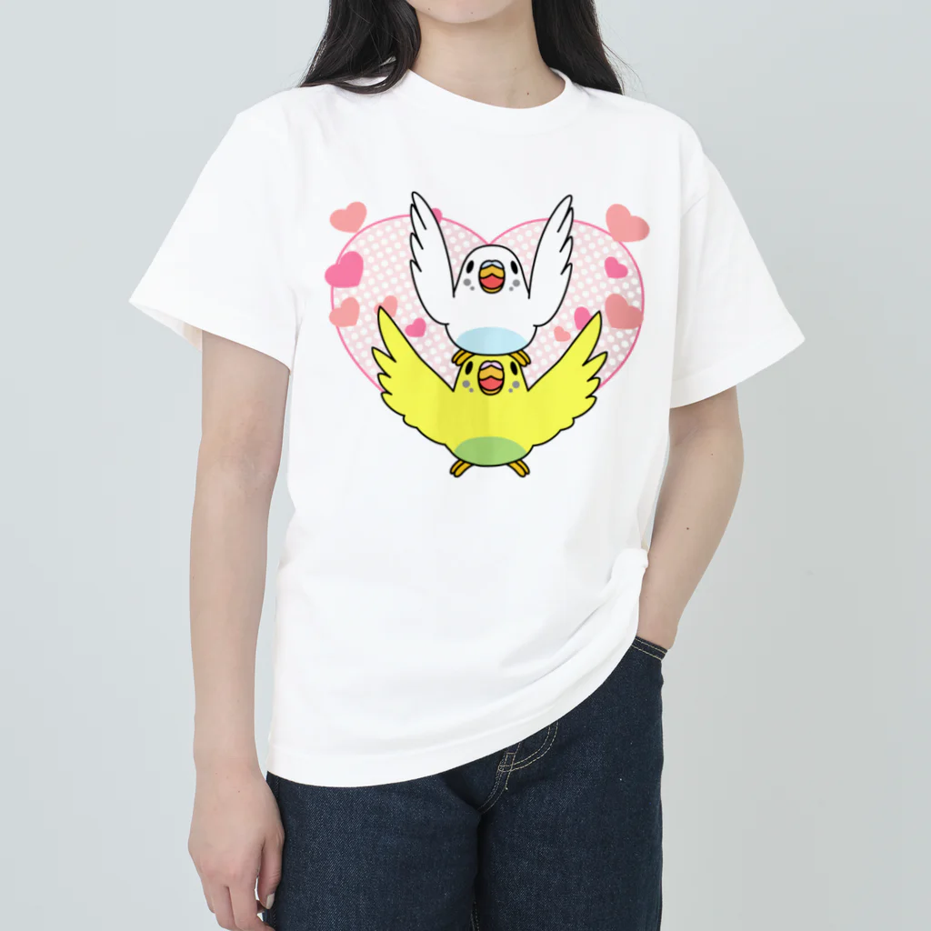 まめるりはことりのラブリーセキセイインコ【まめるりはことり】 ヘビーウェイトTシャツ