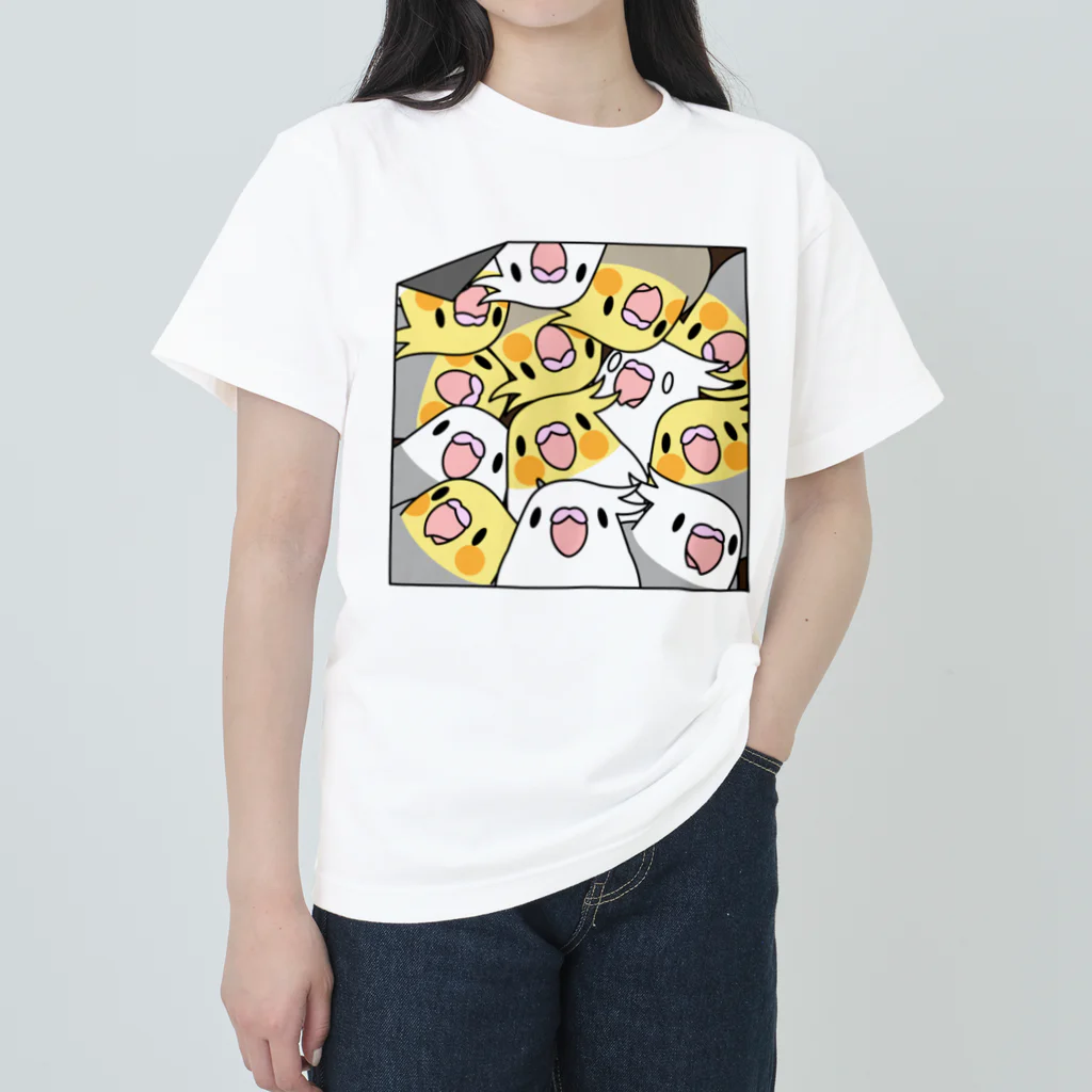 まめるりはことりの三密です！むちむちオカメインコさん【まめるりはことり】 ヘビーウェイトTシャツ