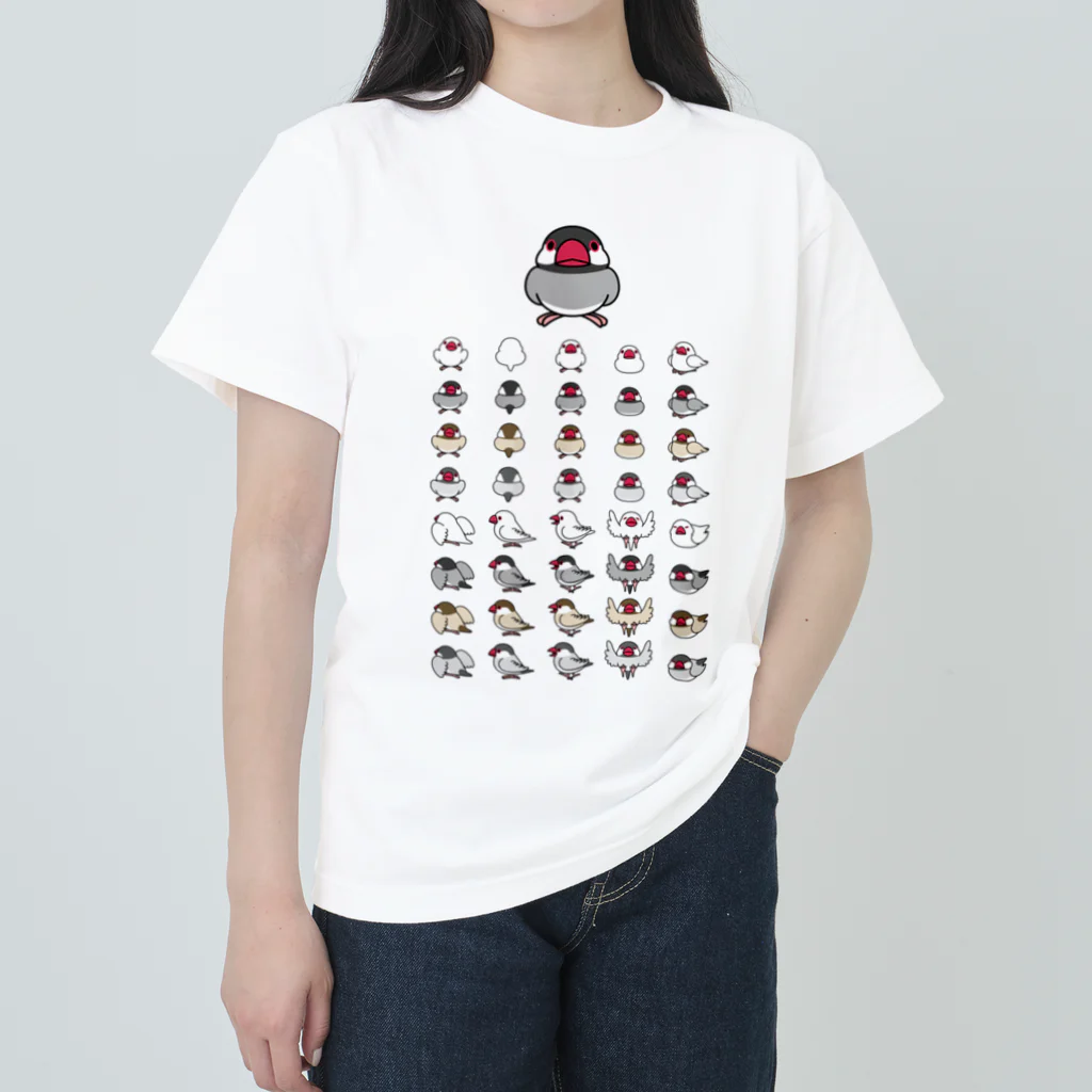 まめるりはことりの整列文鳥隊【まめるりはことり】 ヘビーウェイトTシャツ