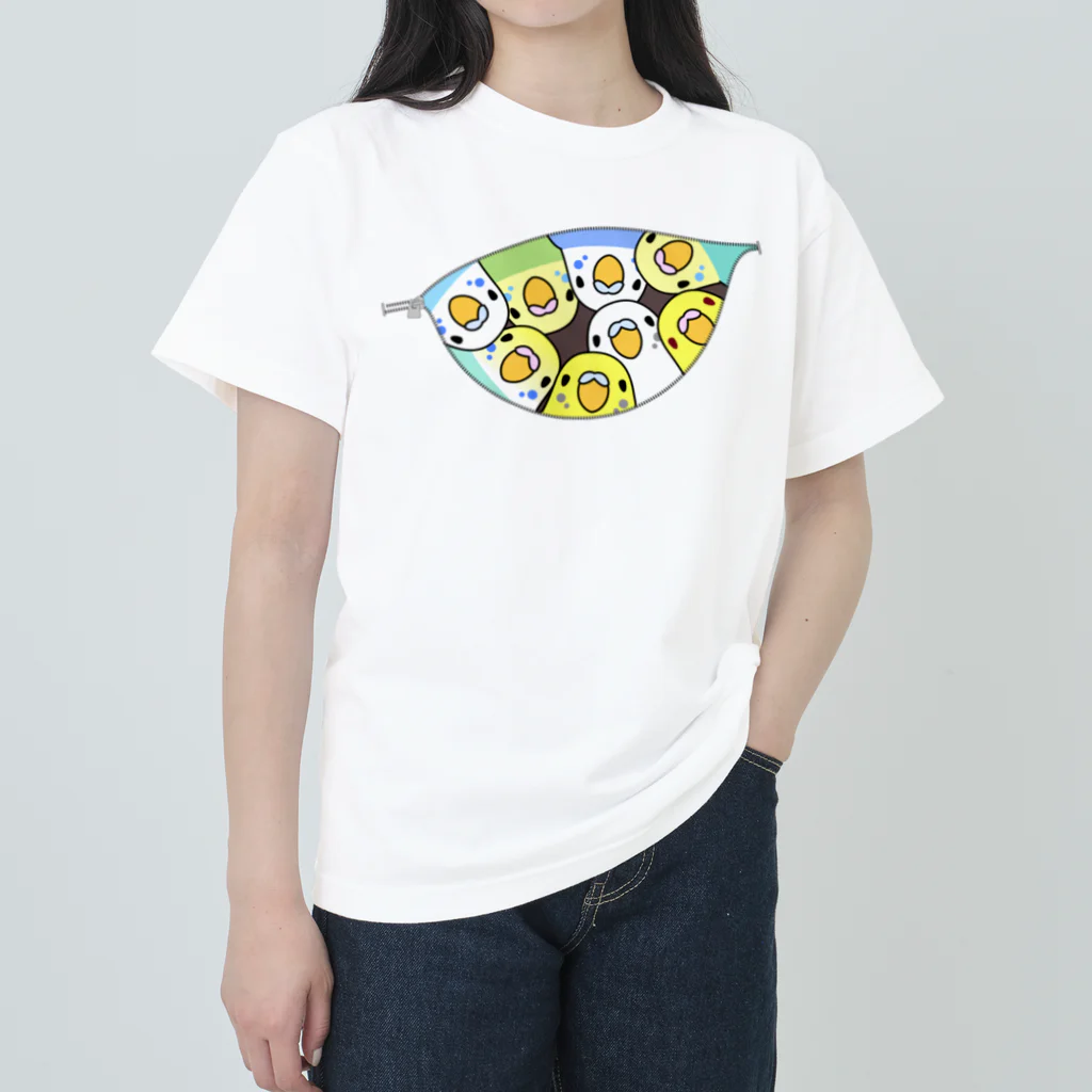 まめるりはことりの三密です！むちむちセキセイインコさん【まめるりはことり】 ヘビーウェイトTシャツ