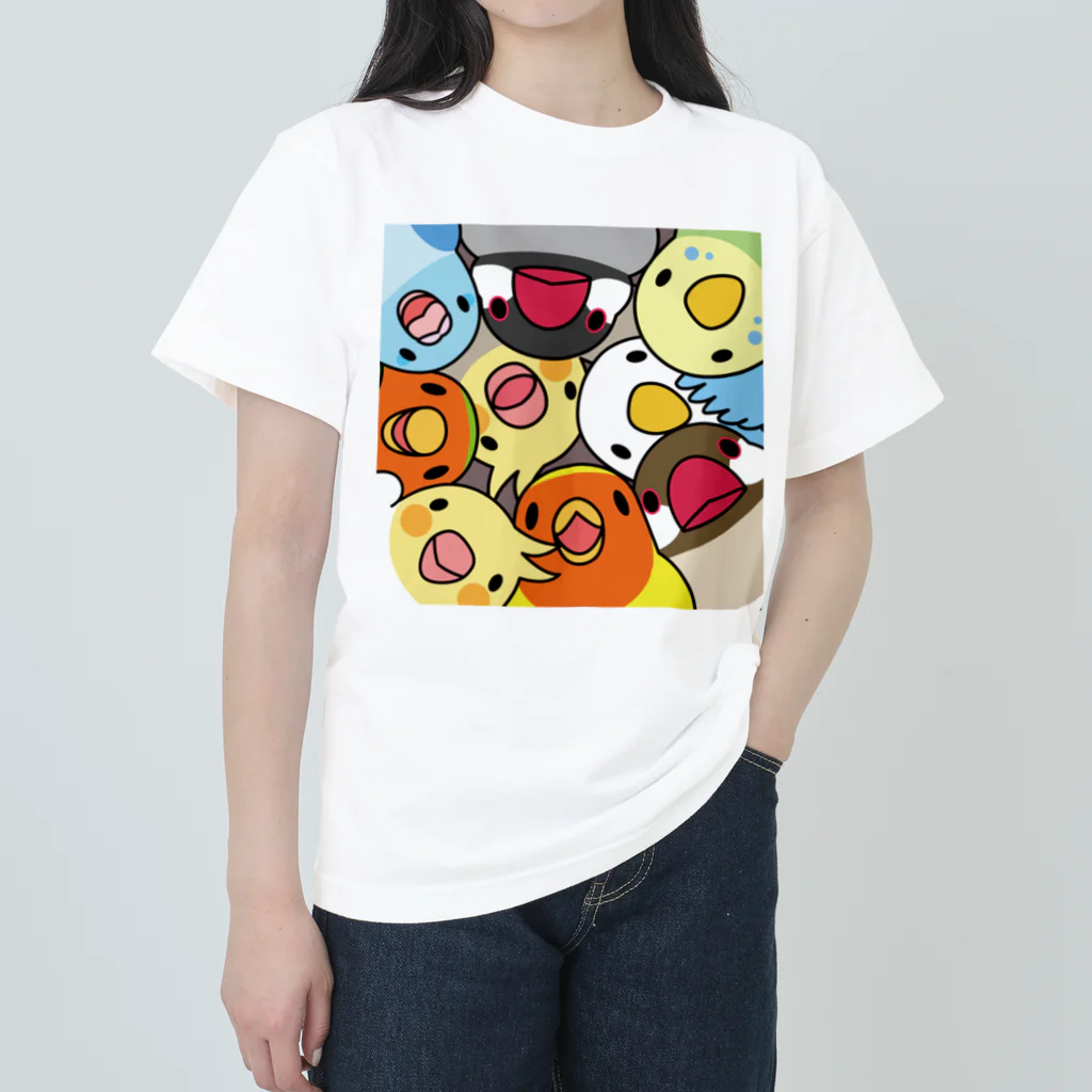 まめるりはことりのみっちりむっちり過密鳥まみれさん【まめるりはことり】 ヘビーウェイトTシャツ