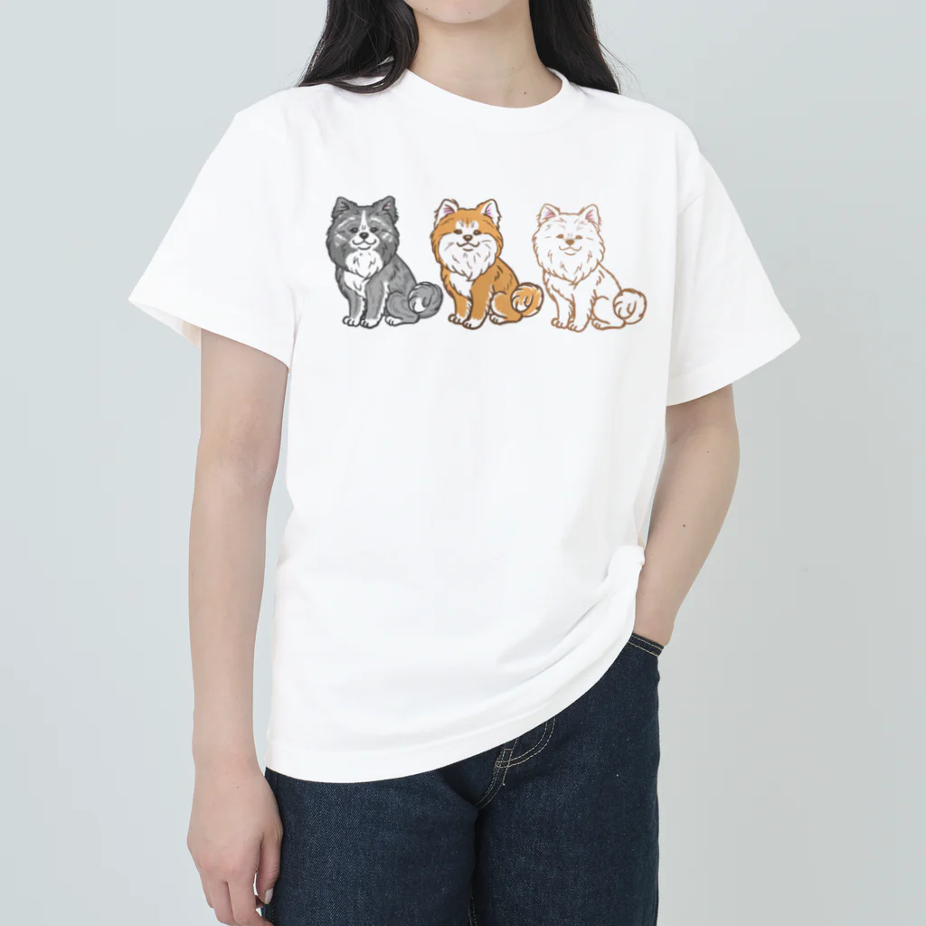 春風工房のムクムク秋田犬トリオ ヘビーウェイトTシャツ