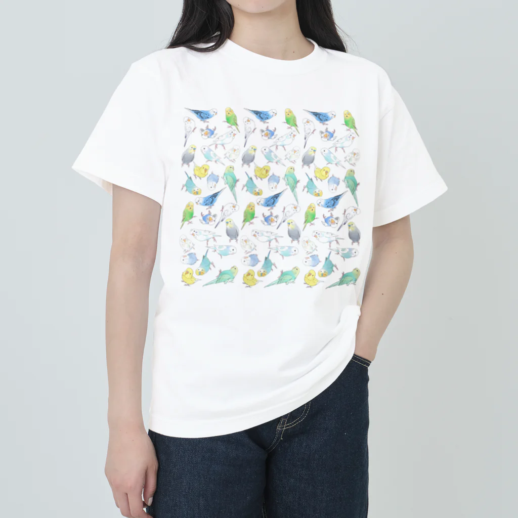 まめるりはことりのたくさんセキセイインコちゃん【まめるりはことり】 ヘビーウェイトTシャツ