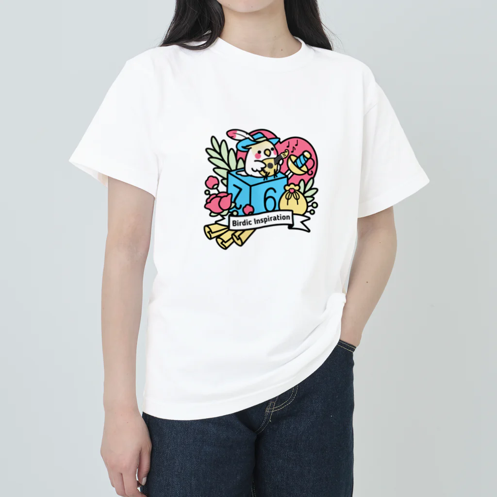 Cody the LovebirdのChubby Bird オカメインコとマンドリン　Birdic Inspiration Heavyweight T-Shirt