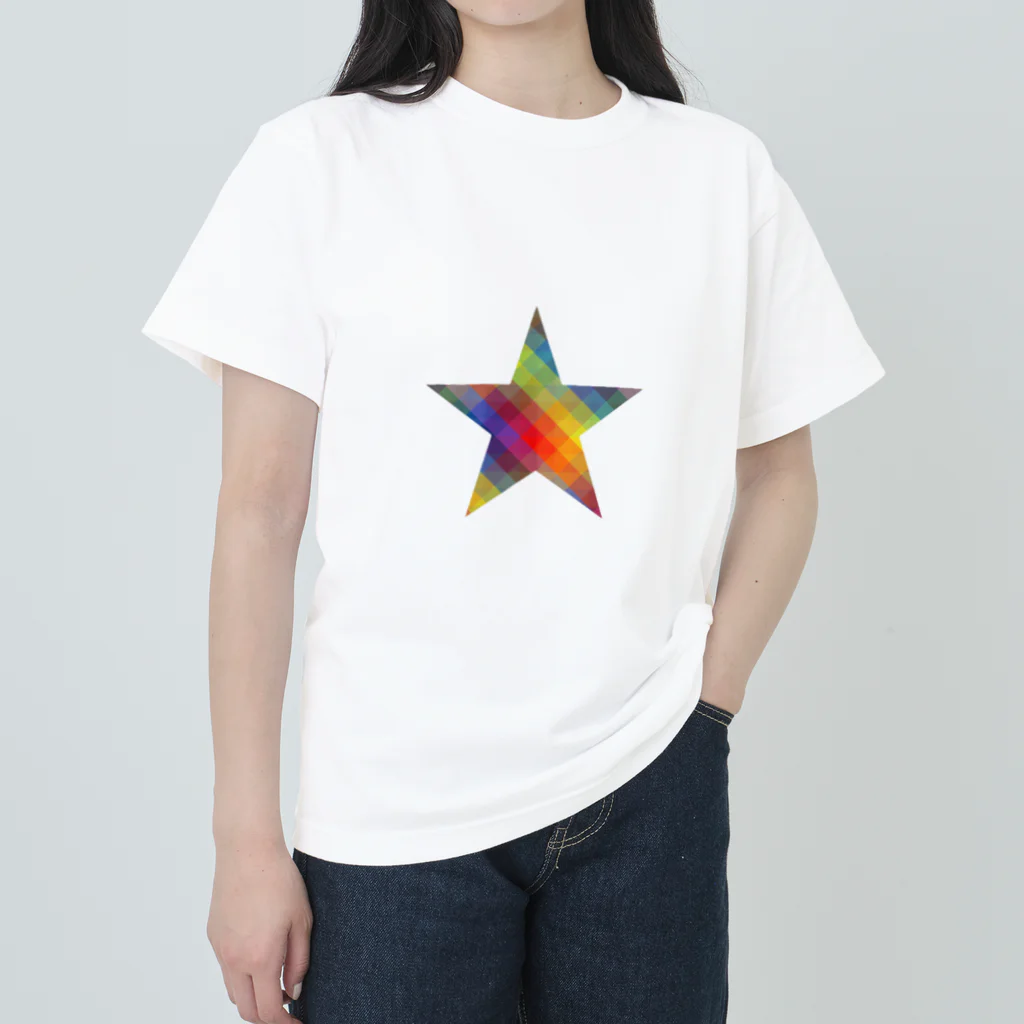 綺麗何学模様の虹×スター×虹（ホワイト） ヘビーウェイトTシャツ