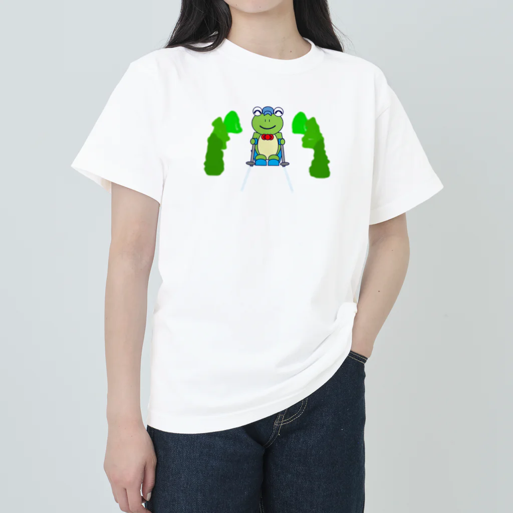 🐸かえるさんと仲間たち🐸のスキーとかえるさん ヘビーウェイトTシャツ