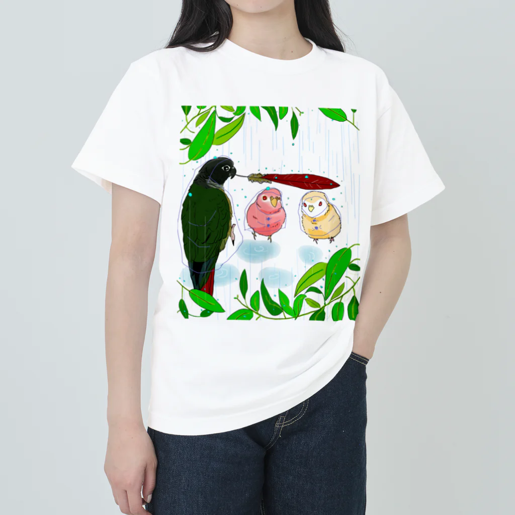 アキクサインコとウロコインコのれいんこーと[白背景] Heavyweight T-Shirt