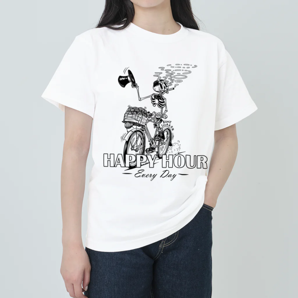 nidan-illustrationの"HAPPY HOUR"(B&W) #1 ヘビーウェイトTシャツ