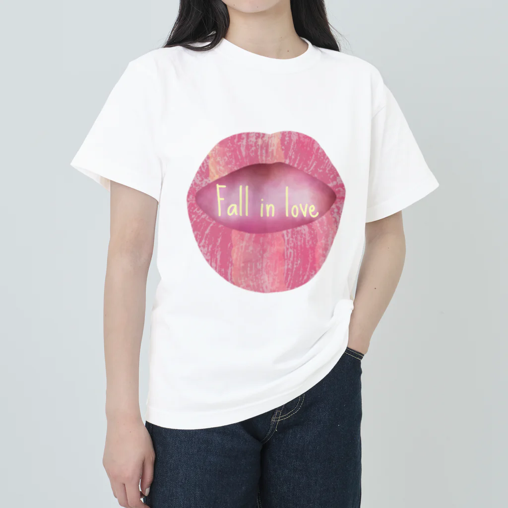 ぽんぽこあんぽんたんのLips💋 foll in love ヘビーウェイトTシャツ