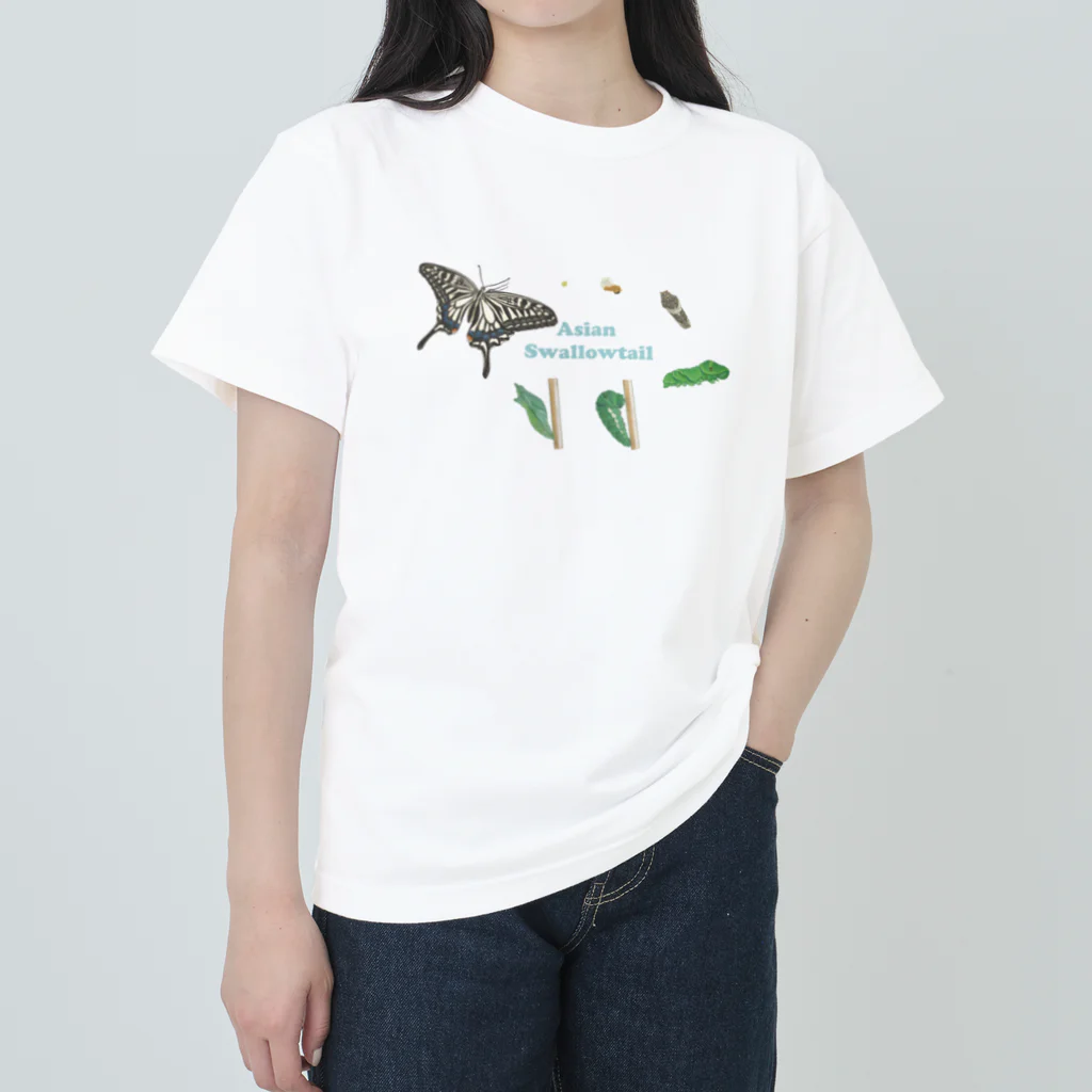 kitaooji shop SUZURI店のナミアゲハの発生サイクル ヘビーウェイトTシャツ