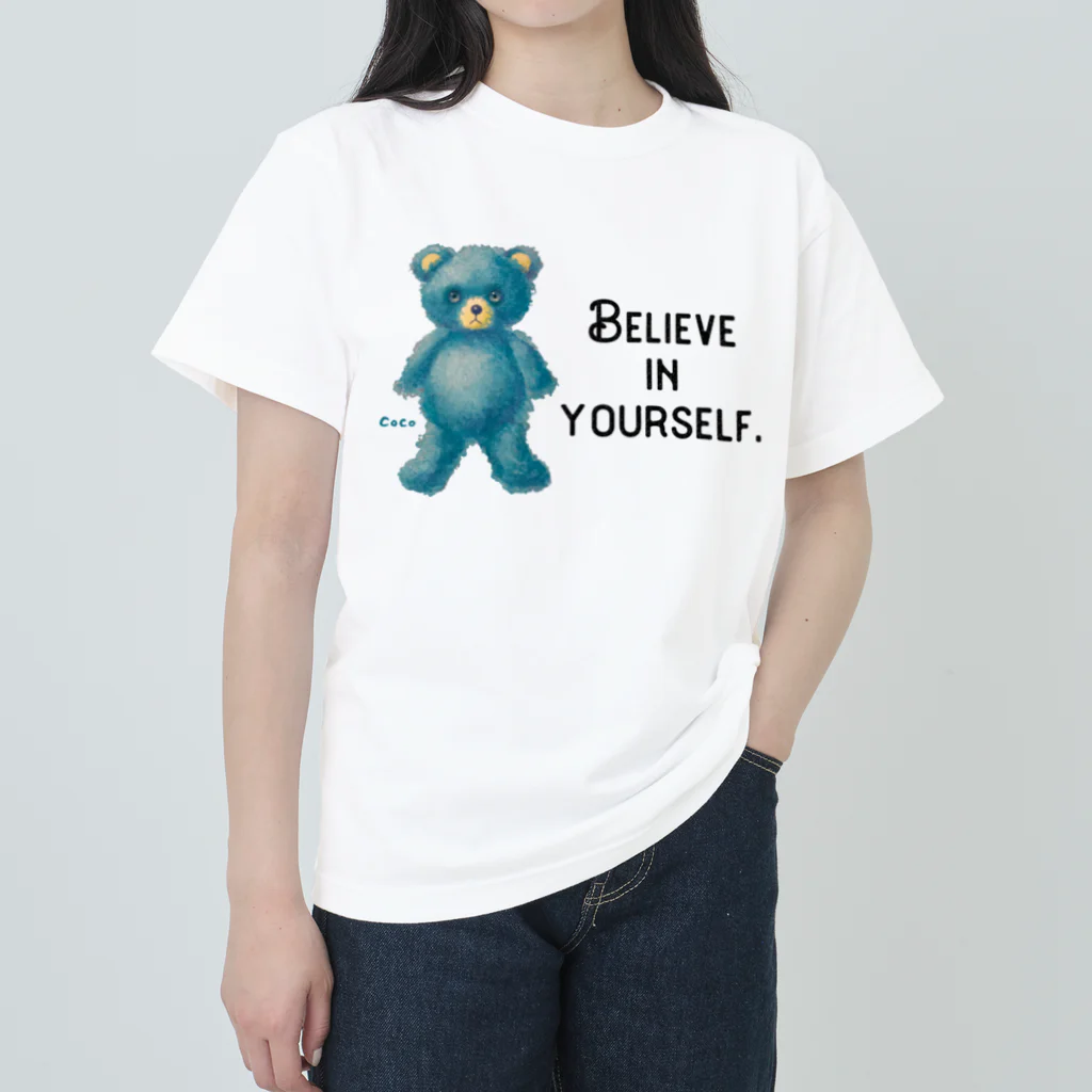 cocoartの雑貨屋さんの【Believe in yourself.】（青くま） ヘビーウェイトTシャツ